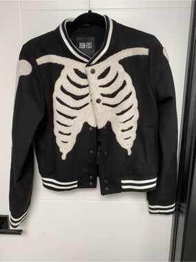 Iron Fist Black and White Skeleton Bomber Jacket